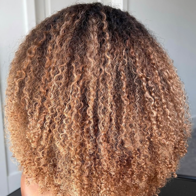 Wear & Go Caramel Blonde Balayage Defined Coily Ringlet Human Hair Wig with Full Curly Fringe | High Density Afro Kinky Curly Wig- Rafarada