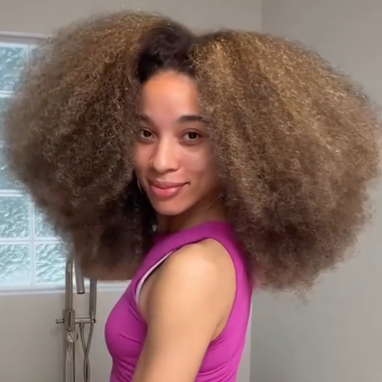 Caramel Blonde Ombre Afro Kinky Curly Human Hair Wig with Voluminous Textured Coils- Rafarada