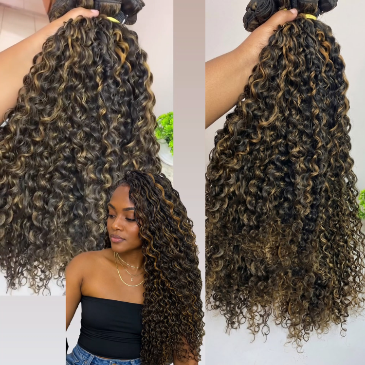 Caramel Brown Highlight Deep Wave Human Hair Bundles P4/30 Dark Brown Ombre Water Wave Brazilian Hair Weave Extensions for Women - Rafarada