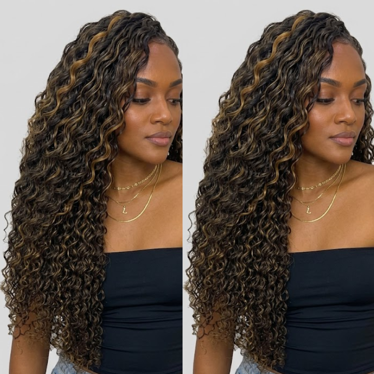 Caramel Brown Highlight Deep Wave Human Hair Bundles P4/30 Dark Brown Ombre Water Wave Brazilian Hair Weave Extensions for Women - Rafarada