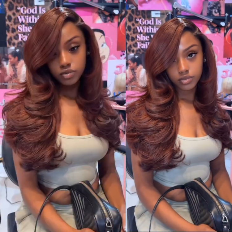 Caramel Copper Brown Big Bouncy Wave Human Hair Wig 13x4 Lace Front Caramel Colored Wavy Wig - Rafarada