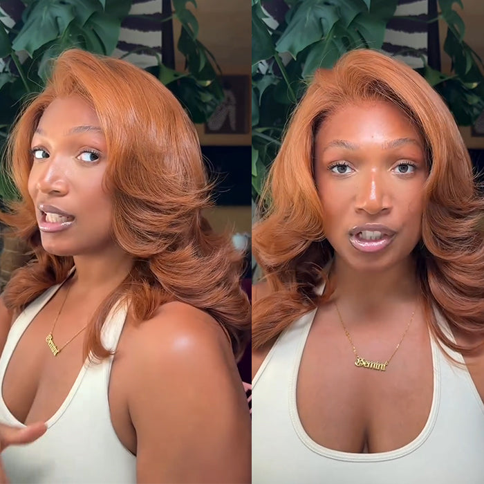 Glueless Caramel Copper Brown Loose Wave Lace Front Wig High Density HD Transparent Lace Human Hair Wig- Rafarada