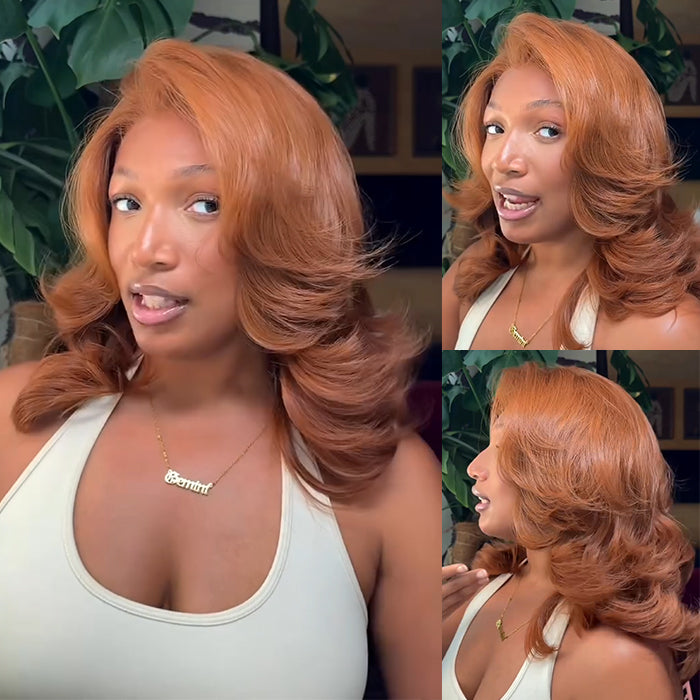 Glueless Caramel Copper Brown Loose Wave Lace Front Wig High Density HD Transparent Lace Human Hair Wig- Rafarada