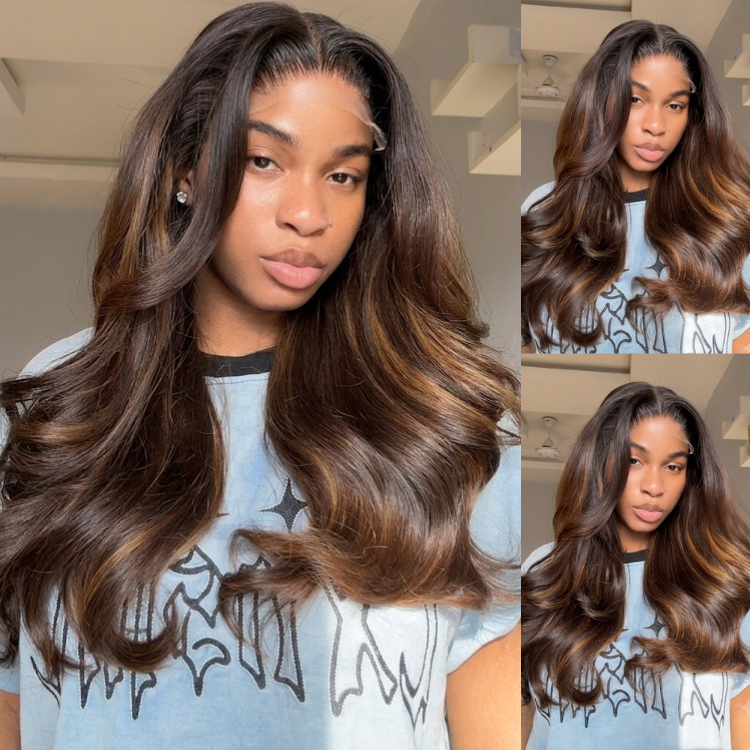 Caramel Piano Brown Big Bouncing Waves Curls Glueless Lace Front Human Hair Wig- Rafarada