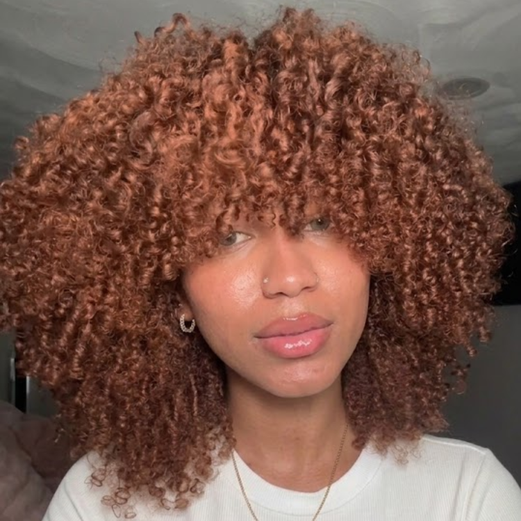 Caramel Warm Brown Afro Kinky Curly Wig with Curly Bangs – Glueless Layered Human Hair for Voluminous Bouncy Ringlets- Rafarada