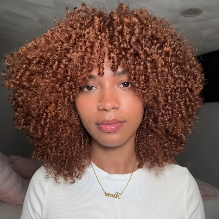 Caramel Warm Brown Afro Kinky Curly Wig with Curly Bangs – Glueless Layered Human Hair for Voluminous Bouncy Ringlets- Rafarada