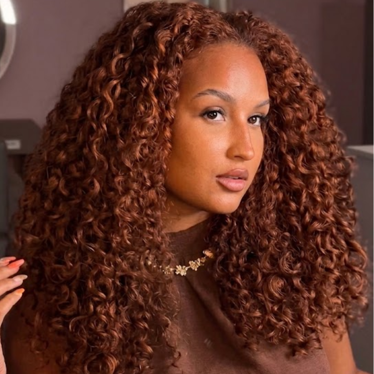 Luxury Caramel Chestnut Auburn French Retro Wool Curly Lace Wig High Density Fluffy Spiral Wave Human Hair Wigs for Women- Rafarada
