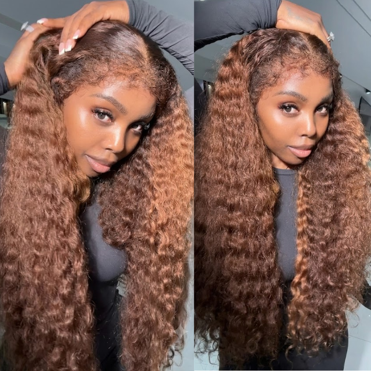 Chestnut Brown Highlight Deep Wave Lace Wig with Pre-Plucked Baby Hairline Human Hair- Rafarada
