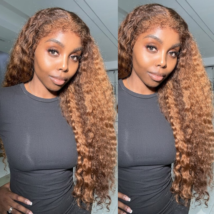 Chestnut Brown Highlight Deep Wave Lace Wig with Pre-Plucked Baby Hairline Human Hair- Rafarada