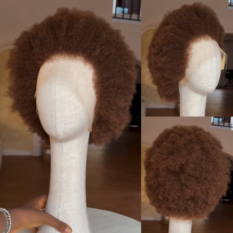 Chestnut Brown Tight Coily Short Pixie Wig - Voluminous Afro Texture - Defined Micro Kinky Twists - Rafarada