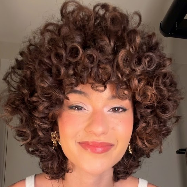 Chestnut Caramel Kinky Jerry Curly Lace Wig High Density Human Hair with Bangs Bouncy Spiral Curly Wigs for Women- Rafarada