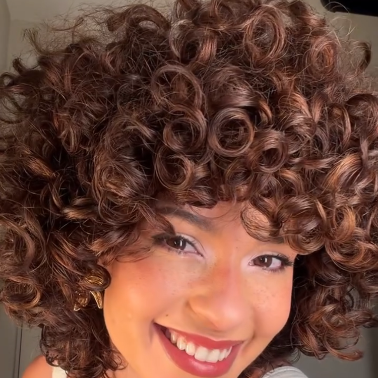 Chestnut Caramel Kinky Jerry Curly Lace Wig High Density Human Hair with Bangs Bouncy Spiral Curly Wigs for Women- Rafarada