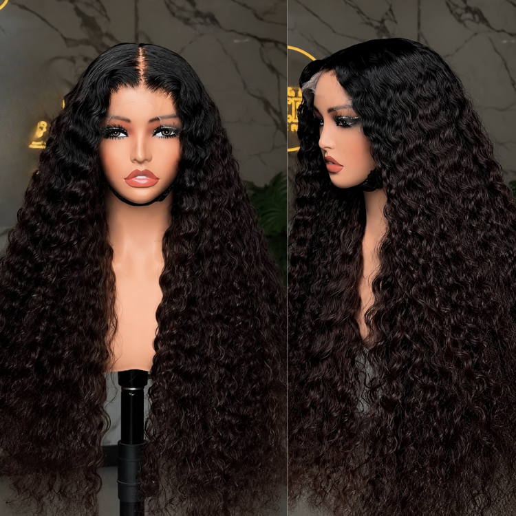 Dark Root to Chocolate Brown Kinky Curly Lace Front Wig – Glueless Long Ombre Deep Curly Human Hair Wig with Voluminous Texture- Rafarada