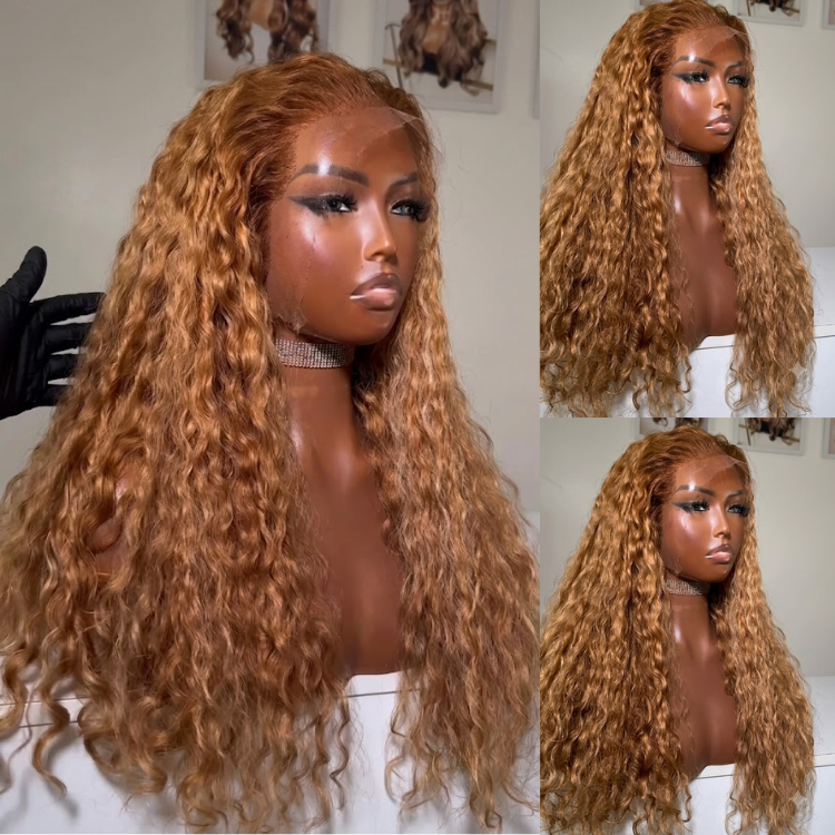 Glueless Chocolate Copper Blonde Voluminous Spiral Curly Lace Front Wig High Density Bouncy Coiled Human Hair Wig- Rafarada