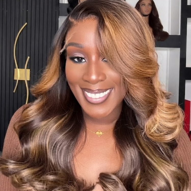 Chocolate and Caramel Ombre Body Wave Lace Front Human Hair Wig - Voluminous Bouncy Curls- Rafarada