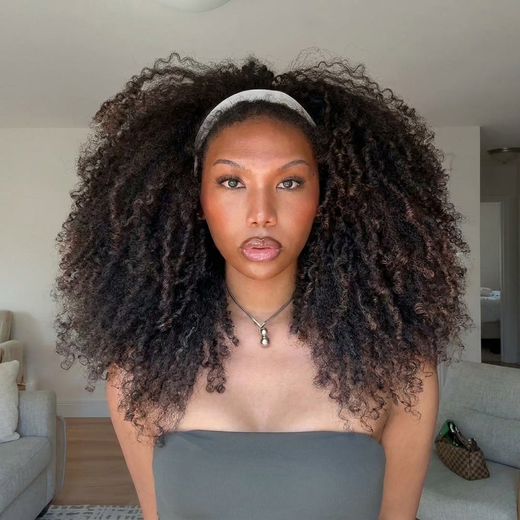 Glueless Lace Voluminous Kinky Coil Curls Human Hair Ombre Brown End Color Wigs for Women - Rafarada