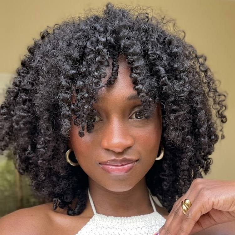 Coily Afro Texture Wig with Curly Bangs - Glueless Deep Black Tight Curl Scalp Base Human Hair Wig- Rafarada