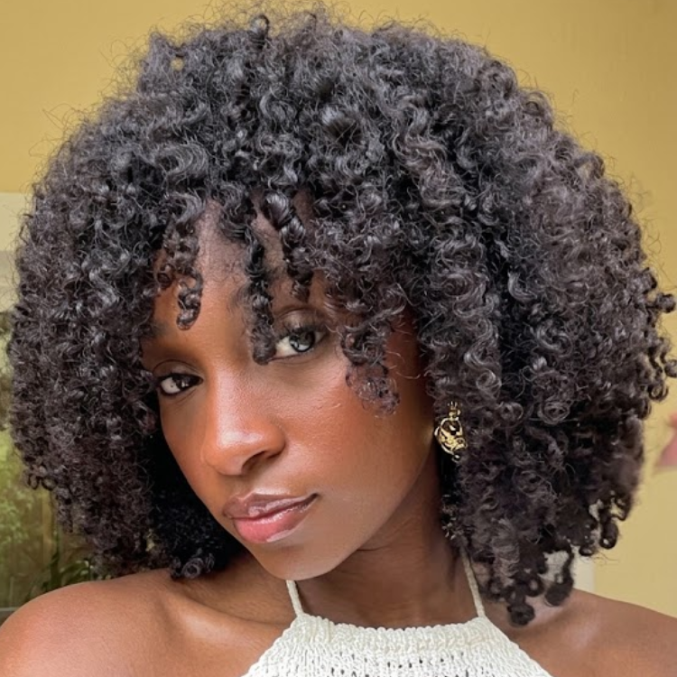 Coily Afro Texture Wig with Curly Bangs - Glueless Deep Black Tight Curl Scalp Base Human Hair Wig- Rafarada