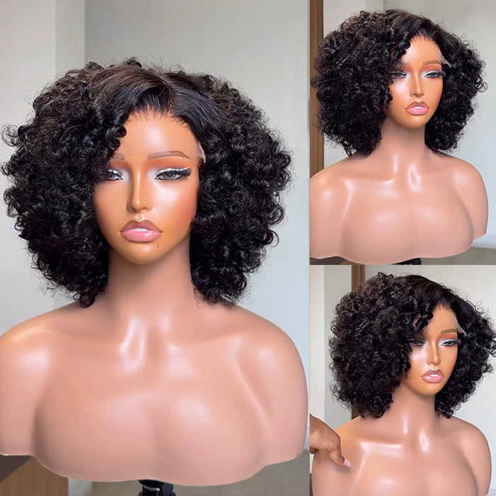 Coily Curly Wig Luxury Short Bob HD Lace Wig 100% Human Hair Voluminous Spiral Curls Glueless Wig - Rafarada