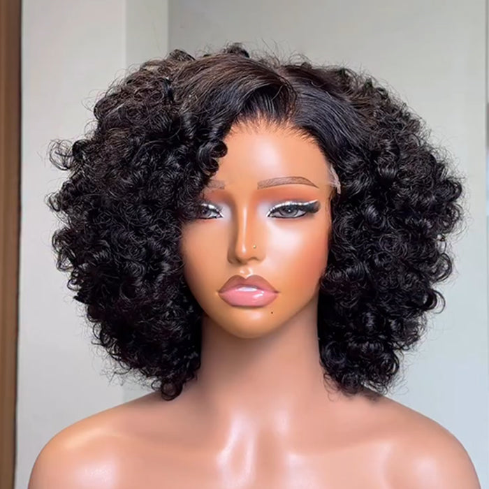 Coily Curly Wig Luxury Short Bob HD Lace Wig 100% Human Hair Voluminous Spiral Curls Glueless Wig - Rafarada