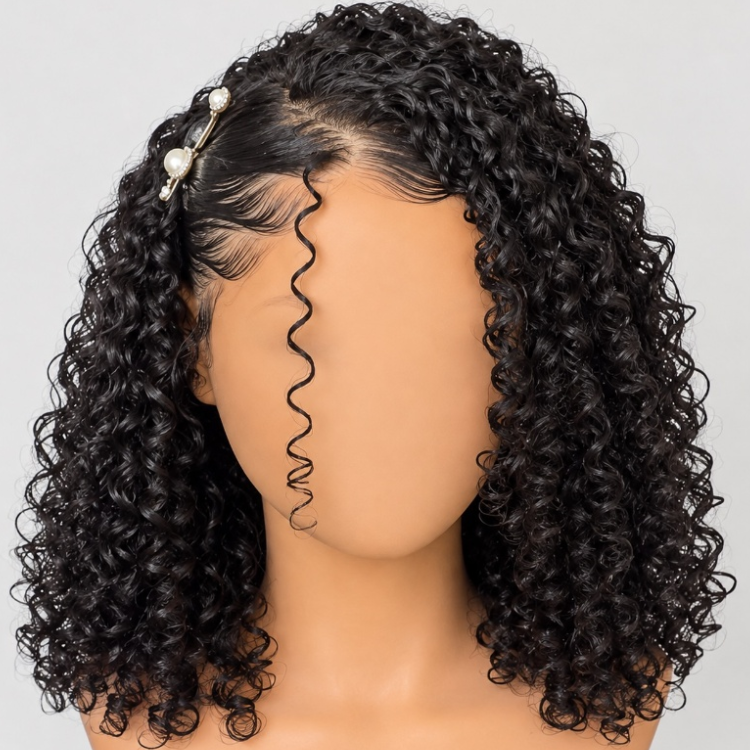 Coily Twist Wig with Defined Fringe - Glueless Deep Black Kinky Coil Full Cap Base Human Hair Wig - Rafarada