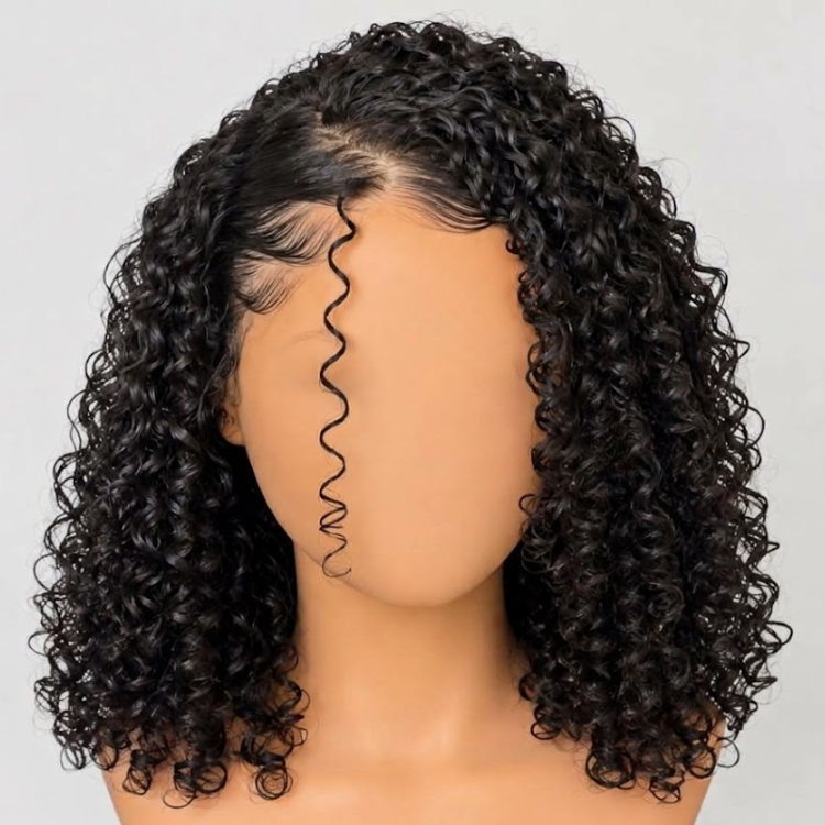 Coily Twist Wig with Defined Fringe - Glueless Deep Black Kinky Coil Full Cap Base Human Hair Wig - Rafarada