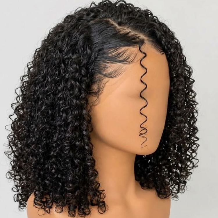Coily Twist Wig with Defined Fringe - Glueless Deep Black Kinky Coil Full Cap Base Human Hair Wig - Rafarada