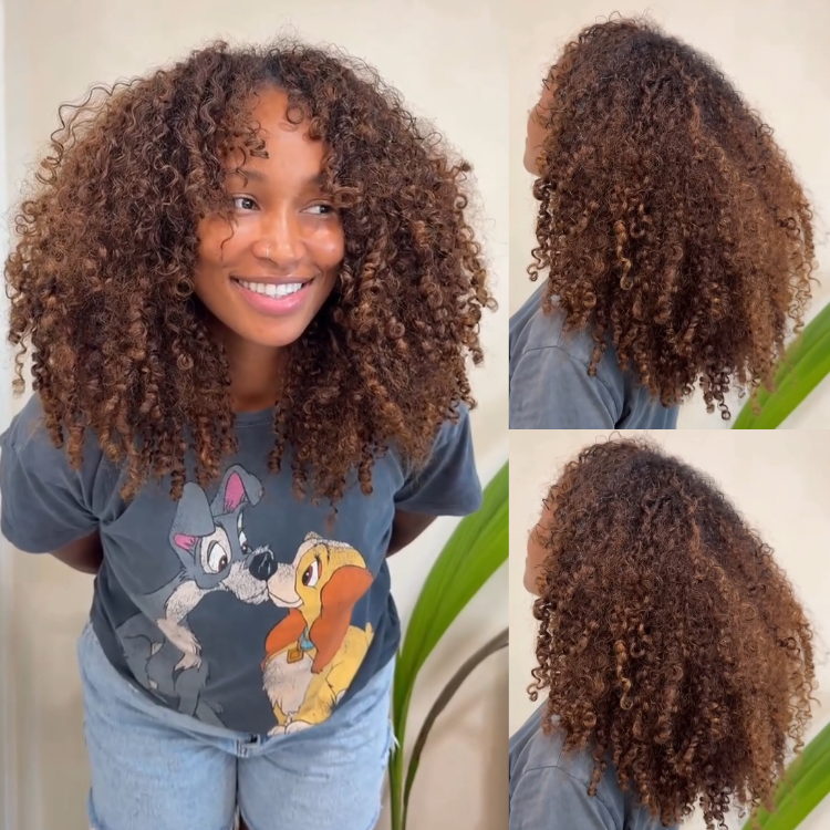 Big Voluminous Honey Brown Kinky Curly V Part Wig Glueless Honey Brown Copper Ombre Human Hair Wig Kinky Curly V Part Wigs For Women - Rafarada