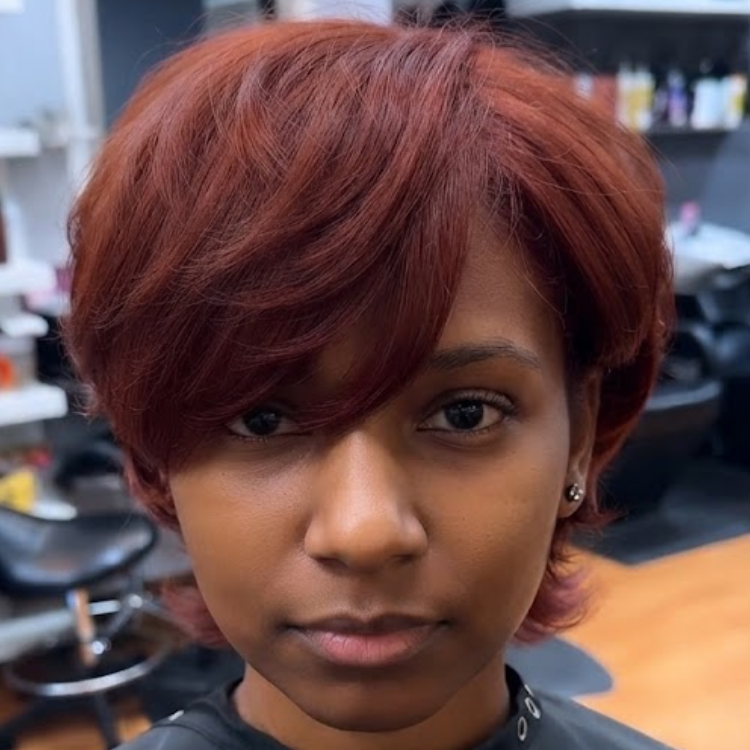 Copper Red Voluminous Layered Cut Human Hair Wig - Short Bouncy Curls - Glueless Full Cap - Rafarada