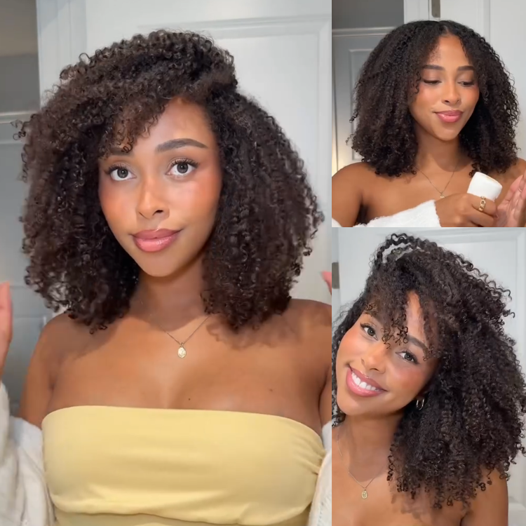 Natural Deep Curly Human Hair Wig with Subtle Brown Ombre Color 4C Texture Lace Front - Rafarada