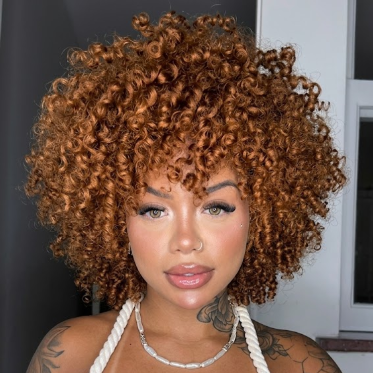 Trendy Ginger Brown Tight Coily Wig - Voluminous Afro Curly human hair with Defined Ringlets, Fashionable Short Curly Wig- Rafarada