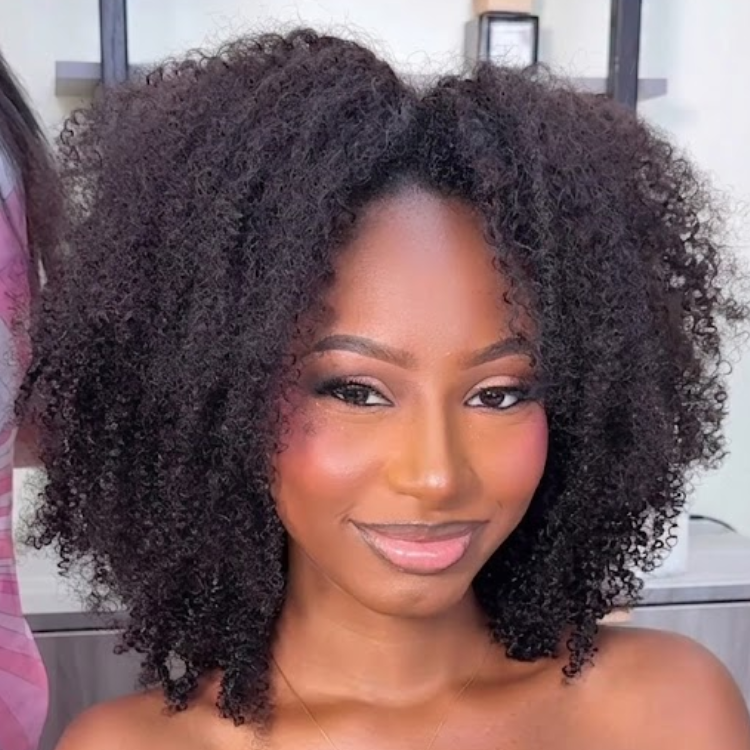 Afro Kinky Curly 3-In-1 Half Wig High Density Glueless Mid-Length Natural Looking Drawstring Wig - Rafarada