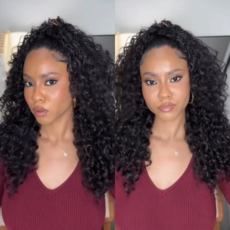 Natural Black Curly Half Wig 1B Spiral Jerry Curly Glueless Wig for Black Women Large Volume 100% Human Hair Extensions - Rafarada