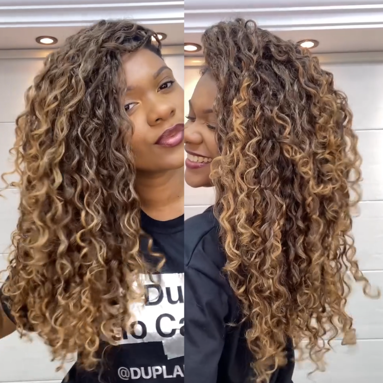 Ombre Brown to Honey Blonde Highlight Curly Wave Crochet Human Hair Extensions - Rafarada