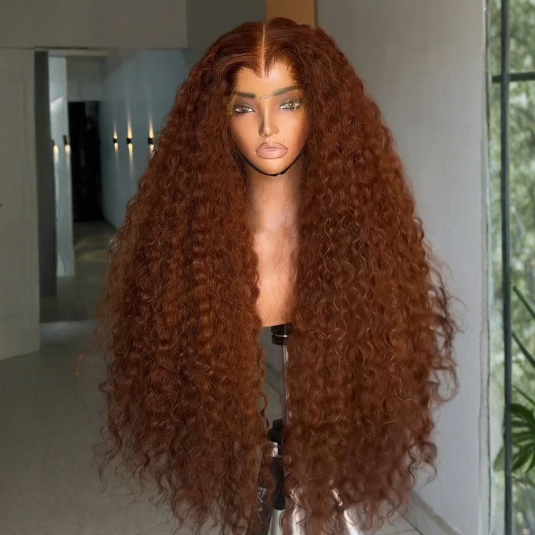 Extra Long Dark Brown Deep Curly Wig Middle Part HD Lace Front Human Hair Wig Ombre Brown High Density Curly Glueless Natural Hairline - Rafarada
