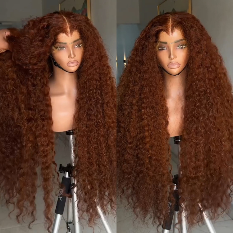 Extra Long Dark Brown Deep Curly Wig Middle Part HD Lace Front Human Hair Wig Ombre Brown High Density Curly Glueless Natural Hairline - Rafarada
