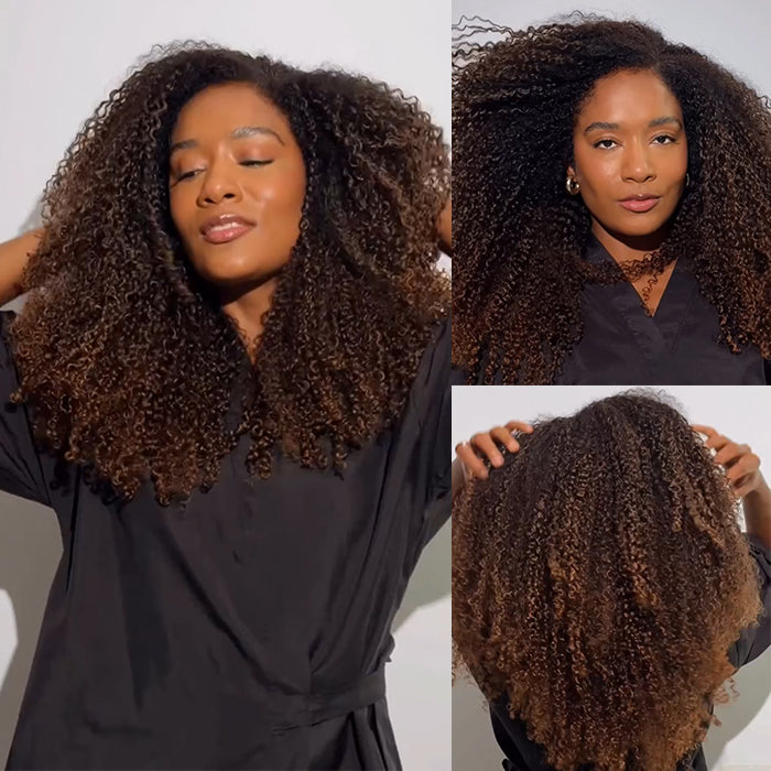 Ombre Dark Brown Color Kinky Curly Wig Big Volume 4A Coily Glueless Lace Front Wig- Rafarada