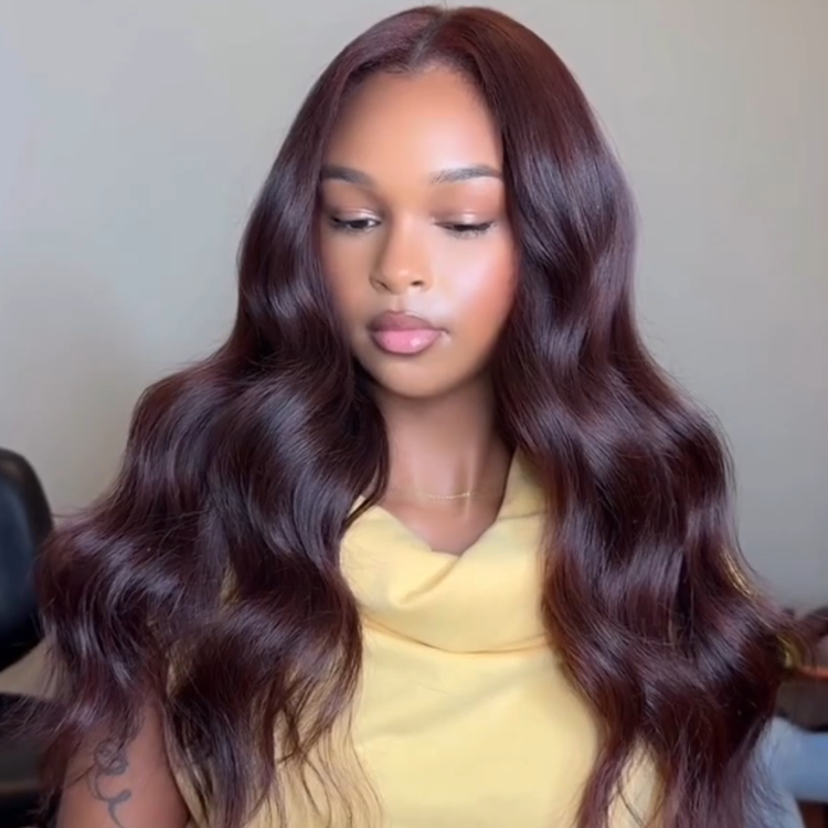 Dark Cherry Brown Bouncy Body Wave 4x4 Pre-Cut Lace Wear & Go Glueless Wig- Rafarada
