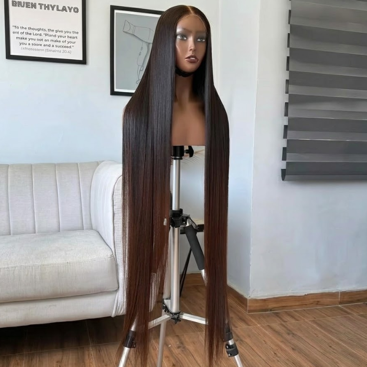 Glueless Dark Chestnut Brown Ombre Bone Straight Lace Front Wig - HD Transparent Lace Human Hair- Rafarada