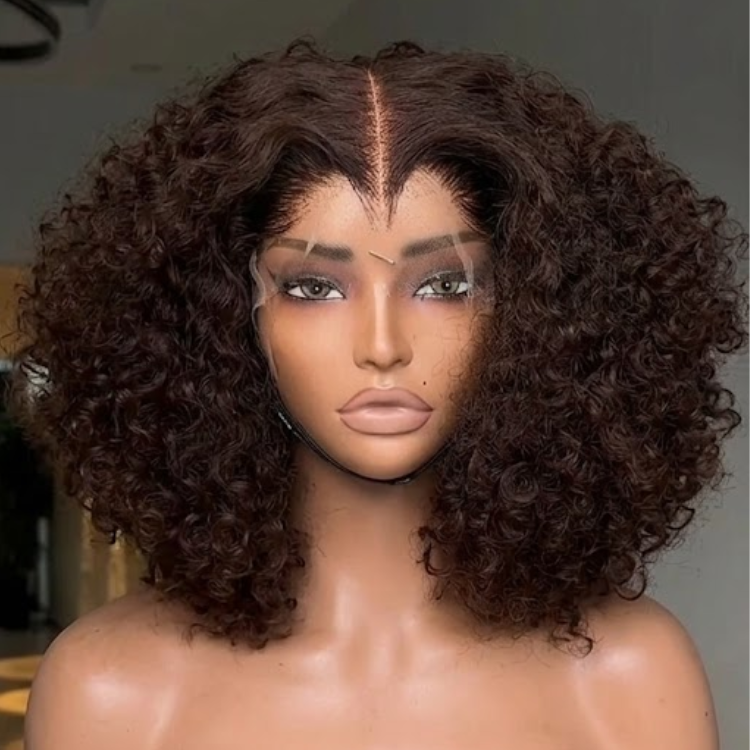 Dark Chocolate Brown Coily Afro Curly Bob Wig HD Lace Front Human Hair Wigs Pre-Plucked Glueless Wear and Go Wig - Rafarada