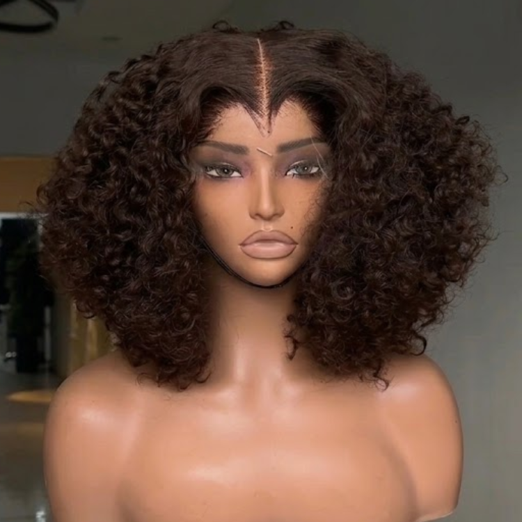 Dark Chocolate Brown Coily Afro Curly Bob Wig HD Lace Front Human Hair Wigs Pre-Plucked Glueless Wear and Go Wig - Rafarada