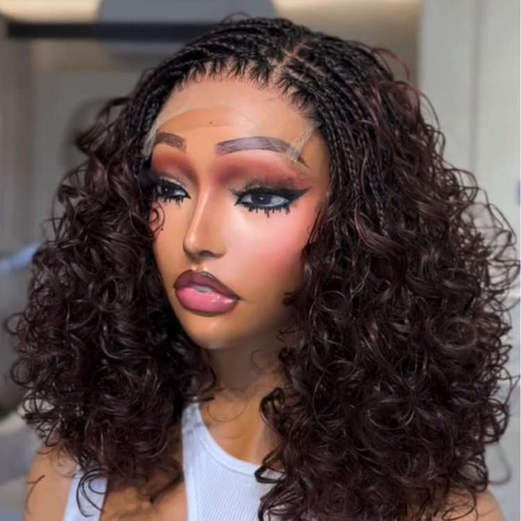Dark Chocolate Brown Micro Braided to Curly Ends Bob Wig - Voluminous Bouncy Coils - Rafarada