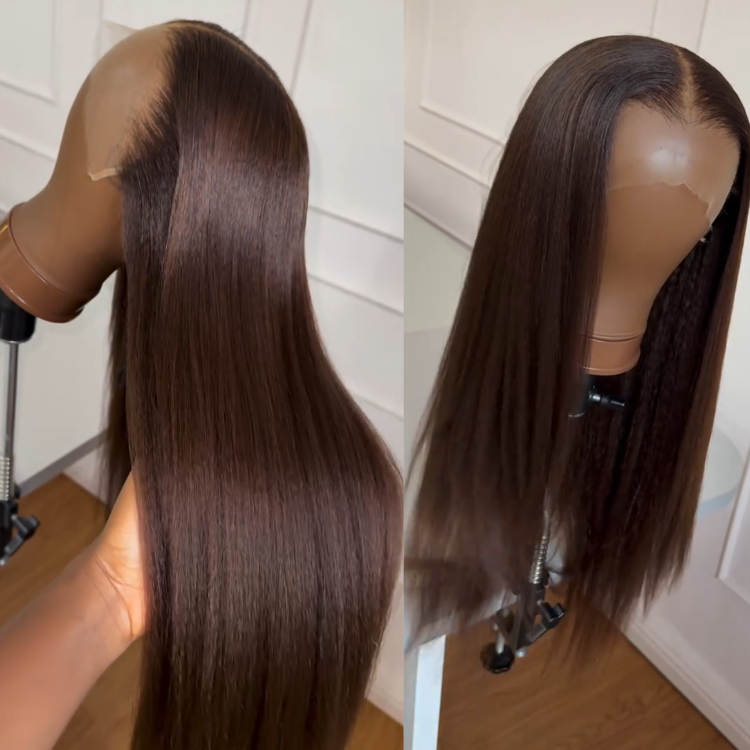 Dark Chocolate Brown Ultra Silky Straight Human Hair Wig - HD Lace Front Wig- Rafarada