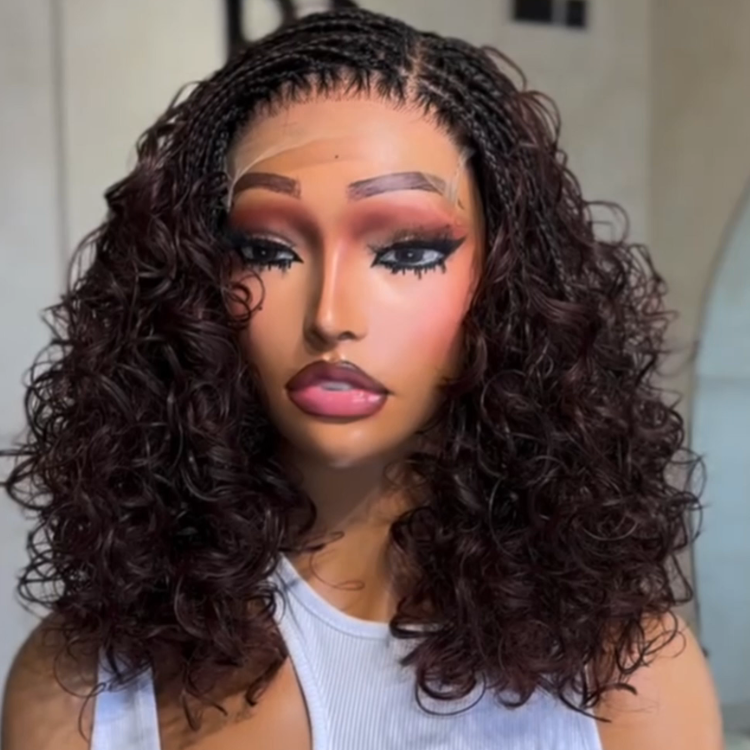 Dark Chocolate Brown Micro Braided to Curly Ends Bob Wig - Voluminous Bouncy Coils - Rafarada