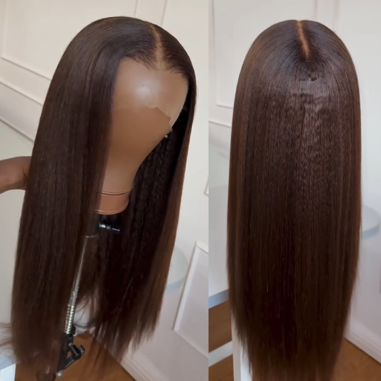 Dark Chocolate Brown Ultra Silky Straight Human Hair Wig - HD Lace Front Wig- Rafarada