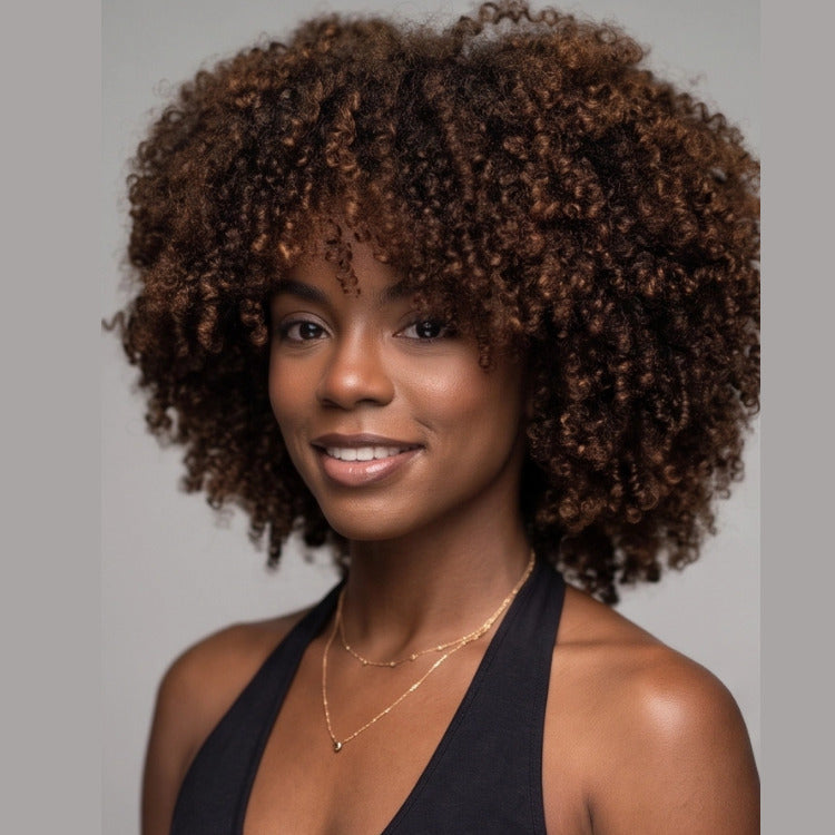 3C 4A Spiral Coiled HD Transparent Lace Frontal Human Hair Wig - Dark Chocolate Caramel Brown High Volume 100% Human Hair Wig for Women- Rafarada