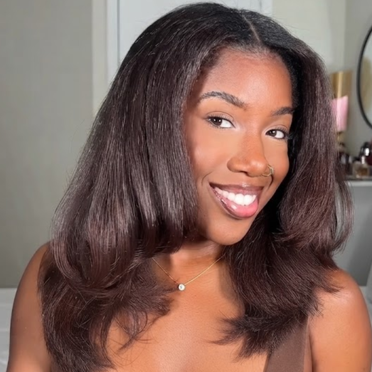 Dark Root Chocolate Brown Body Wave Human Hair Wig Layered Bob- Rafarada