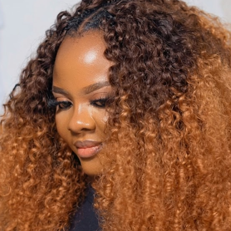 Auburn Copper Ombre Deep Wave Bulk Human Hair for Braiding - Chocolate to Copper Gradient Micro Braids Extensions- Rafarada