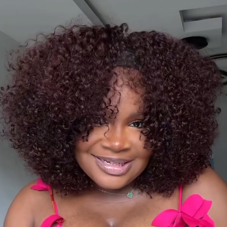 Afro Kinky Curly Headband Wig Human Hair Glueless None Lace Front Wigs Natural Black Bouncy Afro Curly Scarf Wig- Rafarada