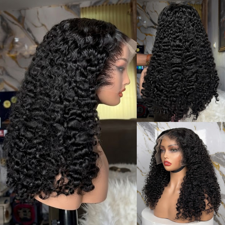 Luxury Deep Curly Glueless Human Hair Wig - HD Transparent Lace Frontal Wig, Ready to Wear Breathable Voluminous Curls- Rafarada